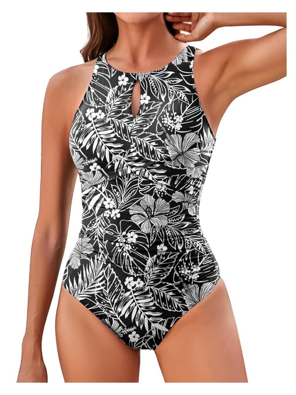 NWT Tempt Me Black Floral One Piece Swimsuits Tummy Control Bathing Suits  " M"
